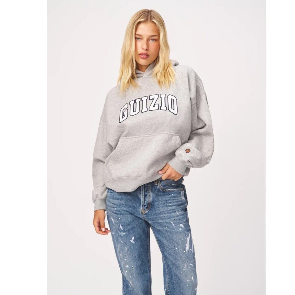 Danielle Guizio Pullover University Hoodie Heathered Grey Cozy Fleece Lining XL